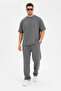 Men's Oversize Two-Thread Short-Sleeved and Elastic-Waisted Sweatpants Set