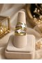 Gold Flower Detail Zircon Stone Women's Ring - 2