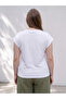 Lcw Curve White Large Size 100% Cotton Embroidered Women's T-Shirt - 4