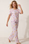 Lilac Color Floral Patterned Cotton Ribbed Camisole Knitted Pajama Set 26120402 - 2