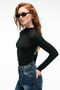Solema Women's Slim Black Blouse with Crew Neck and Drawstring Detail - 2