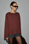 Neat women's organic cotton crew neck Oversized fit long sleeve brick red t-shirt - 3