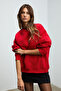 Karius women's organic cotton oversize round neck red sweatshirt with fleece lining - 4