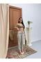 Women's Stone Color Elastic Waist Lace-Up Side Pocket Pipe Leg Trousers - 2