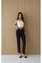 Women's Dark Brown Belted High Waist Cut-Off Straight Fit Denim Jean Trousers - 4