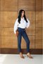 Women's Dark Blue High Waist Skinny Jean Trousers Dark Blue Stretchy Long Leg - 4