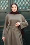 Women's Cupra Pike Fabric Comfortable Cut Hijab Dress with Mobile Scarf 3220 Khaki - 5