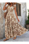 Women's Short Sleeve Double Breasted Collar Elastic Waist Single Jersey Maxi Dress - 4