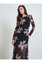 Black Floral print Long Sleeves A-Line Maxi Dress - 2