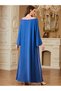 Blue Floral Sequin Embroidered Contrast Neck Maxi Jalabiya - 2