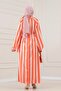 Thick Striped High Collar Dress-Orange - 4