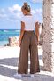 Light Brown Pocketed Mesh Detailed Elastic Waist Wide Leg Cotton Woven Trousers 90 63 - 8