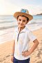 Boy's Gift: Camel Straw Straw Fedora with Dinosaur Figure |   Chin-Strap Sun Protection Summer Beach Hat - 4
