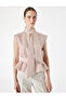 Peplum Cut Sleeveless Striped Tie Detailed Stand Collar Shirt - 2