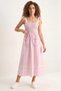 Women's Striped Gipeli Chest Detailed Tie-Up Heart Pocket Midi Pink White Dress - 4