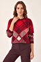 Women's Diamond Patterned Jacquard Knitwear Burgundy Red Sweater - 6