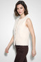Women's Soft Textured Bearded Button Detailed Lined Cream Vest - 3