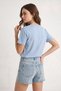 Women's Teddy Embroidered Crew Neck Basic t Shirt Baby Blue - 4