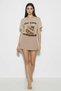 Women's V-Neck for Love Embroidery and Beading Oversized T-Shirt Beige - 3