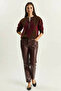 Women's Buttoned Diamond Patterned Basic Knitwear Brown Claret Red Sweater - 4