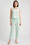 Women's Thick Strap Blouse Elastic Waist Pants Modal Water Green Set