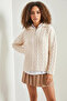 Women's Turtleneck Zippered Patterned Knitwear Ecru Sweater - 8