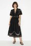 Women's Embroidered Tie-Dye Detailed Lined Midi Skirt Blouse Linen Black Set
