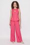 Women's Striped Sleeveless Blouse with Elastic Waist and Pocket Detail, Wide-Leg Pink Trousers Set