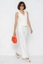 Women's V-Neck Buttoned Vest Wide Leg White Suit - 3