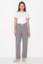 Women's Buckle High Waist Pleated Detailed Straight Leg Fabric Gray Trousers