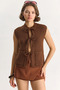 Women's Front Tie Pocket Detailed Knitwear Brown Vest