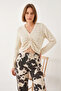 Women's Front Gathered Knitwear Ecru Sweater - 2
