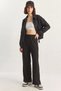 Women's Wide Leg Crinkle Knitted Black Trousers - 2
