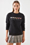 Women's Three Threaded Yarns Colorful Heart Printed Black Sweatshirt