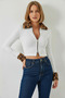Women's Leopard Plush Zippered White Cardigan - 5