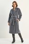 Women's Bearded Soft Textured Double-Breasted Collar Lined Smoked Coat with Belt and Pocket Detail - 6