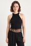 Women's Braided Tasseled Knitwear Black Blouse