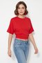 Women's Drawstring Waist Crew Neck T-Shirt Red - 3