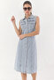 Women's Waist-Fitted Flap Pockets Zero-Sleeve Buttoned Denim Ice Blue Dress - 4