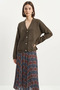 Women's Buttoned Pocket Detailed V-Neck Long Sleeve Knitwear Brown Cardigan - 5
