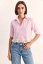 Women's Lace Detailed Striped Crop Pink Shirt - 5
