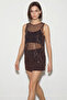 Women's Asymmetrical Cut Sequin Detailed Mesh Bitter Brown Blouse - 3