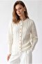 7042 Women's Soft Textured Ribbed Buttoned Knitwear Cardigan Cream