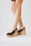 Black Rustic Sole Detailed Wedge Heeled Women's Sandals - 3