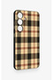 Samsung S25 Compatible Cream Plaid Patterned Silicone Case - 3