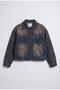 Women's Dark Denim Jacket 4W6-32 Oversize Embroidery Detailed Design Denim Jacket