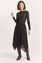 Women's Patterned Lined Asymmetrical Cut Elastic Waist Midi Black Skirt - 4