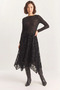 Women's Patterned Lined Asymmetrical Cut Elastic Waist Midi Black Skirt - 6
