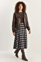 Women's Plaid Patterned Pocket Detailed A-Line Long Navy Blue and White Skirt - 3