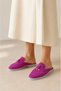 Liora Fuchsia Genuine Leather Suede Women's Loafer Mule Slippers with Gold Accessories - 8